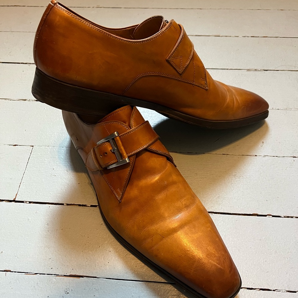Magnanni size 9.5 brown shoes, monk strap